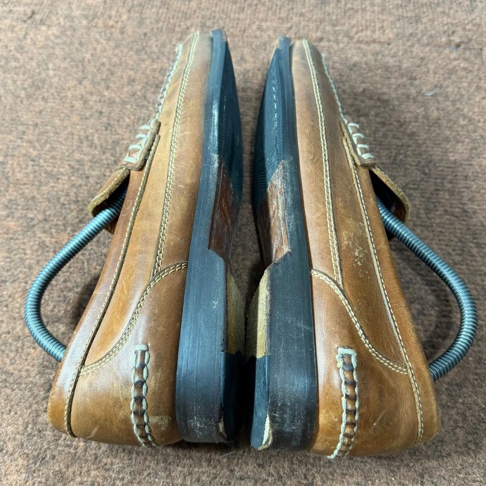 Bostonian Stadium Mens‎ 9 M Tan Woven Leather Penny Loafers Made in Brazil 21633